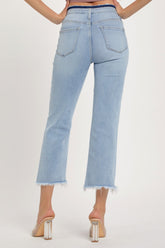 RISEN High Rise Raw Edge Crop Jeans - Stylish Denim with Modern Raw Hem